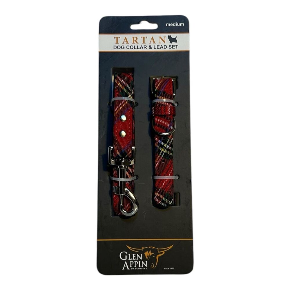 Glen Appin of Scotland Dog Collar Lead Set Royal Stewart Medium